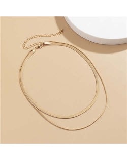 Simple Design Double Layer Chain Women Wholesale Necklace - Golden