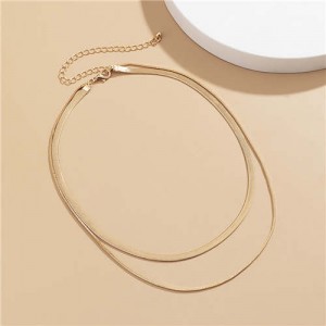 Simple Design Double Layers Chain Women Wholesale Necklace - Golden