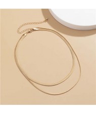 Simple Design Double Layer Chain Women Wholesale Necklace - Golden