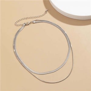 Simple Design Double Layers Chain Women Wholesale Necklace - Silver