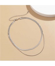 Simple Design Double Layers Chain Women Wholesale Necklace - Silver
