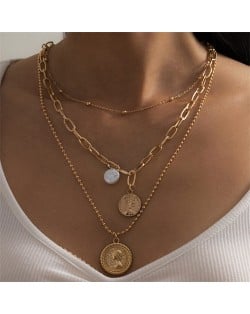 Artificial Pearl Pendant Golden Chain Design High Fashion Wholesale Jewelry Women Costume Necklace - Golden