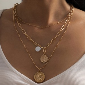 Artificial Pearl Pendant Golden Chain Design High Fashion Wholesale Jewelry Women Costume Necklace - Golden