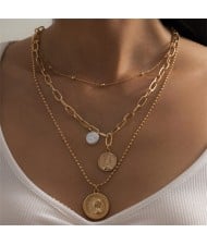 Artificial Pearl Pendant Golden Chain Design High Fashion Wholesale Jewelry Women Costume Necklace - Golden