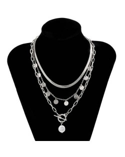 Artificial Pearl Pendant Golden Chain Design High Fashion Wholesale Jewelry Women Costume Necklace - Silver