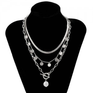 Artificial Pearl Pendant Golden Chain Design High Fashion Wholesale Jewelry Women Costume Necklace - Silver