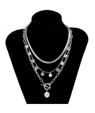 Artificial Pearl Pendant Golden Chain Design High Fashion Wholesale Jewelry Women Costume Necklace - Silver