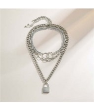 Baroque Style Lock Pendant Multi-layer Chain Women Wholesale Necklace - Silver