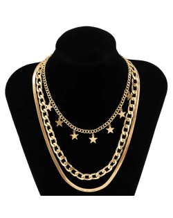 Wholesale Jewelry Hip Hop Star Pendant Triple Layers Classic Design Women Fashion Necklace - Golden