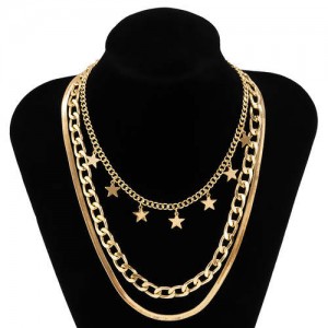 Wholesale Jewelry Hip Hop Star Pendant Triple Layers Classic Design Women Fashion Necklace - Golden