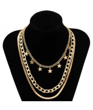 Wholesale Jewelry Hip Hop Star Pendant Triple Layers Classic Design Women Fashion Necklace - Golden
