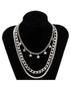 Wholesale Jewelry Hip Hop Star Pendant Triple Layers Classic Design Women Fashion Necklace - Silver