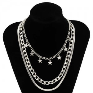 Wholesale Jewelry Hip Hop Star Pendant Triple Layers Classic Design Women Fashion Necklace - Silver