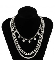 Wholesale Jewelry Hip Hop Star Pendant Triple Layers Classic Design Women Fashion Necklace - Silver