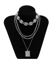 Butterfly Pendant Rhinestone Inlaid Multi-layer Chain Fashion Women Wholesale Necklace - Silver