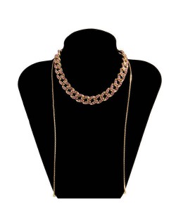 U.S. Fashion Wholesale Jewelry Vintage Cuban Chain Style Rhinestone Inlaid Women Personality Necklace - Pink