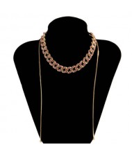 U.S. Fashion Wholesale Jewelry Vintage Cuban Chain Style Rhinestone Inlaid Women Personality Necklace - Pink