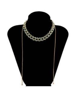 U.S. Fashion Wholesale Jewelry Vintage Cuban Chain Style Rhinestone Inlaid Women Personality Necklace - Blue