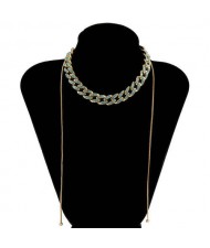 U.S. Fashion Wholesale Jewelry Vintage Cuban Chain Style Rhinestone Inlaid Women Personality Necklace - Blue