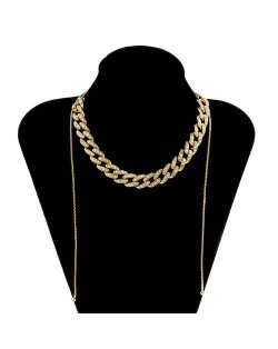 U.S. Fashion Wholesale Jewelry Vintage Cuban Chain Style Rhinestone Inlaid Women Personality Necklace - White