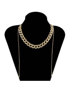 U.S. Fashion Wholesale Jewelry Vintage Cuban Chain Style Rhinestone Inlaid Women Personality Necklace - White