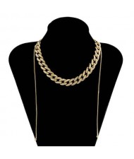 U.S. Fashion Wholesale Jewelry Vintage Cuban Chain Style Rhinestone Inlaid Women Personality Necklace - White