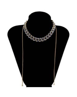 U.S. Fashion Wholesale Jewelry Vintage Cuban Chain Style Rhinestone Inlaid Women Personality Necklace - Royal Blue