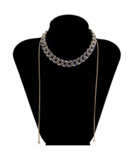 U.S. Fashion Wholesale Jewelry Vintage Cuban Chain Style Rhinestone Inlaid Women Personality Necklace - Royal Blue