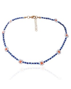 Vintage Ethnic Style Beads Weaving Flower Women Wholesale Necklace - Blue