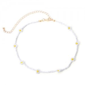 Vintage Ethnic Style Beads Weaving Flower Women Wholesale Necklace - White