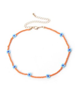 Vintage Ethnic Style Beads Weaving Flower Women Wholesale Necklace - Orange