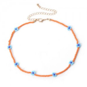 Vintage Ethnic Style Beads Weaving Flower Women Wholesale Necklace - Orange
