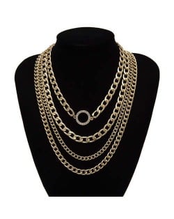 Wholesale Jewelry Round Pendant Multi-layer Chain Vintage Women Fashion Statement Necklace - Golden