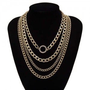 Wholesale Jewelry Round Pendant Multi-layer Chain Vintage Women Fashion Statement Necklace - Golden