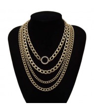 Wholesale Jewelry Round Pendant Multi-layer Chain Vintage Women Fashion Statement Necklace - Golden