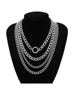 Wholesale Jewelry Round Pendant Multi-layer Chain Vintage Women Fashion Statement Necklace - Silver