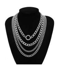 Wholesale Jewelry Round Pendant Multi-layer Chain Vintage Women Fashion Statement Necklace - Silver