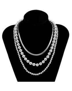 Hip-Hop Style Wholesale Jewelry Beads Chain Multi-layer Women Necklace - Silver