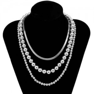 Hip-Hop Style Wholesale Jewelry Beads Chain Multi-layer Women Necklace - Silver