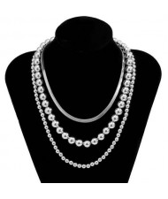 Hip-Hop Style Wholesale Jewelry Beads Chain Multi-layer Women Necklace - Silver