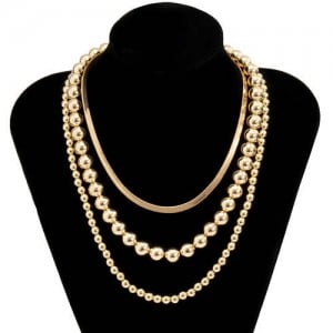 Hip-Hop Style Wholesale Jewelry Beads Chain Multi-layer Women Necklace - Golden