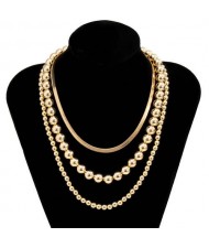 Hip-Hop Style Wholesale Jewelry Beads Chain Multi-layer Women Necklace - Golden