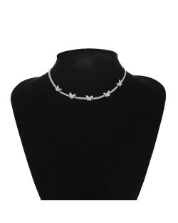 U.S. Fashion Wholesale Jewelry Snake Bone Chain Butterfly Embellished Rhinestone Women Necklace - Silver