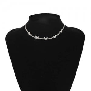 U.S. Fashion Wholesale Jewelry Snake Bone Chain Butterfly Embellished Rhinestone Women Necklace - Silver