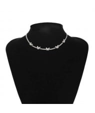 U.S. Fashion Wholesale Jewelry Snake Bone Chain Butterfly Embellished Rhinestone Women Necklace - Silver