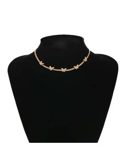 U.S. Fashion Wholesale Jewelry Snake Bone Chain Butterfly Embellished Rhinestone Women Necklace - Golden