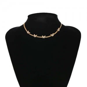 U.S. Fashion Wholesale Jewelry Snake Bone Chain Butterfly Embellished Rhinestone Women Necklace - Golden