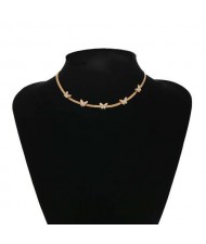 U.S. Fashion Wholesale Jewelry Snake Bone Chain Butterfly Embellished Rhinestone Women Necklace - Golden