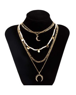 Wholesale Jewelry Rounds and Crescent Pendants Combo Chains Bohemian Fashion Boutique Necklace