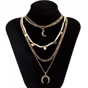 Wholesale Jewelry Rounds and Crescent Pendants Combo Chains Bohemian Fashion Boutique Necklace